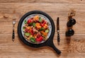 top view of delicious salad with mussels and vegetables Royalty Free Stock Photo