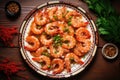 Top view of delicious shrimp soaked in Chinese wine named drunken shrimp for lunar new year\'s dishes Royalty Free Stock Photo