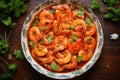 Top view of delicious shrimp soaked in Chinese wine named drunken shrimp for lunar new year\'s dishes Royalty Free Stock Photo