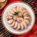 Delicious sliced chicken roll soaked in Chinese wine for lunar new year`s dishes Royalty Free Stock Photo