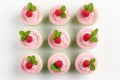 Top view delicious strawberry cupcakes. Generative AI.