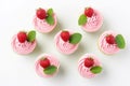 Top view delicious strawberry cupcakes. Generative AI.