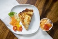 Top view Delicious Traditional Italian Lasagna Bolognese with minced meat , tomato sauce and mixed salad, Homemade Italian meal Royalty Free Stock Photo