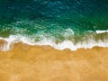 Top view of a deserted beach. The Portuguese coast of the Atlantic Ocean Royalty Free Stock Photo