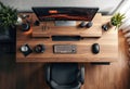 top view desk concept with headset Royalty Free Stock Photo