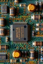 Top view of a detailed circuit board with various electronic components and copper traces. Royalty Free Stock Photo