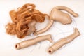 Top view of details of disassembled plastic doll