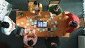 Top view of developer team working together to write idea on board. Convocation. Royalty Free Stock Photo