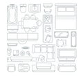 Top view of different furniture set for layout of the apartment. Vector mono line pictures set