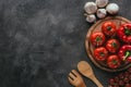 top view of different raw vegetables for pizza topping