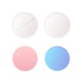 Top view on different round pills, medicaments vector set on white