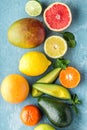 Top view of different selected juicy organic tropical fruits Royalty Free Stock Photo