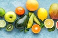 Top view of different selected juicy organic tropical fruits Royalty Free Stock Photo