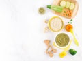 Top view of different types of vegetable puree on the light background Royalty Free Stock Photo