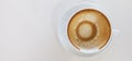 Top view of dirty empty of white cup of hot coffee latte with on table Royalty Free Stock Photo