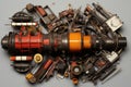 top view of a disassembled rocket booster