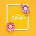 Top view of Diwali celebration yellow greeting card design decor
