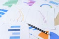 Top view of Documents with analytics data lying on table,selective focus Royalty Free Stock Photo