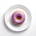 Top view of donut with violet frosting.