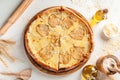 Top view on dorblu cheese pizza with pears Royalty Free Stock Photo