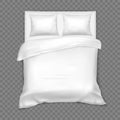 Top view on double bed with matress, white linen Royalty Free Stock Photo