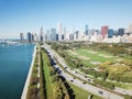 Top view modern Chicago skylines, busy traffic and Lake Michigan Royalty Free Stock Photo