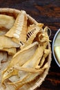 Top view dried bamboo shoots, raw material for many Vietnamese vegan food