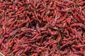 Top view of dried chilis, red peppers piled on one another