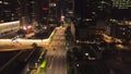 Top view of driving cars in the city at night. Shot. Beautiful view of the night life of a large metropolis. Concept of