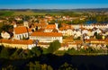 Top view from the drone on the city Telc. Czech Republic Royalty Free Stock Photo