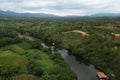 Top view from a drone on river Kwai in the province Kanchanaburi of Thailand. Beautiful landscapes of Thailand