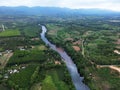 Top view from a drone on river Kwai in the province Kanchanaburi of Thailand. Beautiful landscapes of Thailand