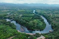 Top view from a drone on river Kwai in the province Kanchanaburi of Thailand. Beautiful landscapes of Thailand