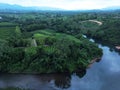 Top view from a drone on river Kwai in the province Kanchanaburi of Thailand. Beautiful landscapes of Thailand