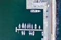 Top View by drone of yachts and small motor boats on the harbor. Royalty Free Stock Photo