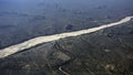 Top view of the dry bed of the Shashe River delimiting the territories of Botswana and Zimbabwe Royalty Free Stock Photo