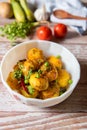 Top view of dum aloo or cooked potatoes