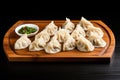 Top View, Dumplings On A Wooden Boardon White Background