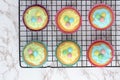 Easter Cupcakes With Eggs Cooling On Wire Rack