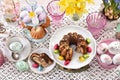 Top view of easter traditional cakes on festive table