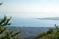 Top view on the Eastern part of the city of Gelendzhik, thin Cape of the Gelendzhik Bay of the Black sea. Russia, Krasnodar Krai Royalty Free Stock Photo