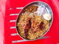 Top view of eating plate filled with Chicken biryani Royalty Free Stock Photo