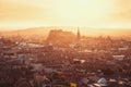 Top view of Edinburgh Castle and city in sunlight Royalty Free Stock Photo