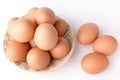 Top view Eggs in the basket on White Background