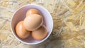 Top view of eggs in bowl. Royalty Free Stock Photo