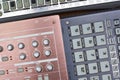 Top view of electronic synthesizers and sampler for creating electronic music. Royalty Free Stock Photo