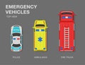 Top view of an emergency vehicles. Police, ambulance and fire brigade. Royalty Free Stock Photo