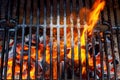 Top View Of Empty And Clean Barbecue Charcoal Grill With Flames