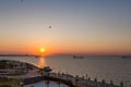 Top view empty Izmir Karantina square during sunset