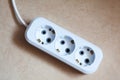 Top view at empty multi plug electrical power strip with for extend the power supply. Close-up view Royalty Free Stock Photo